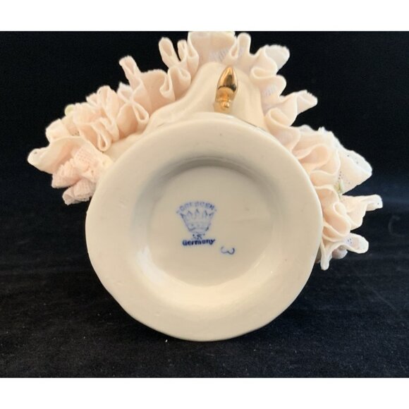 Unterweissbach Dresden Porcelain Lace Figurine Lady With Harp Germany Vintage - Picture 10 of 13